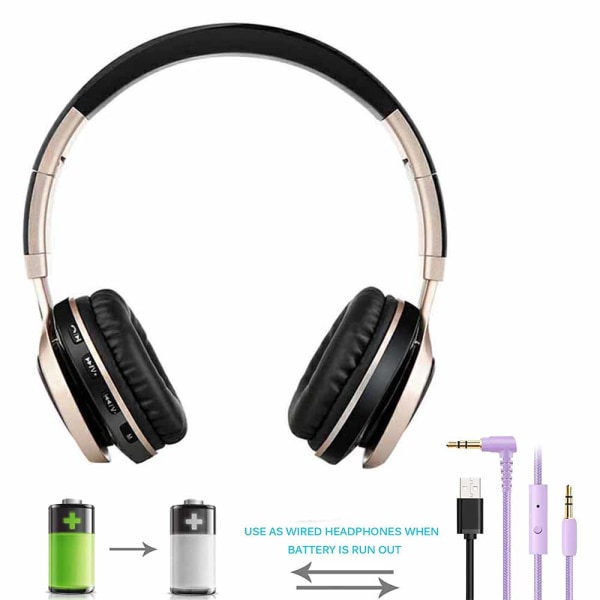 Bluetooth-hodetelefoner, sammenleggbar stereo trådløs Bluetooth, gull