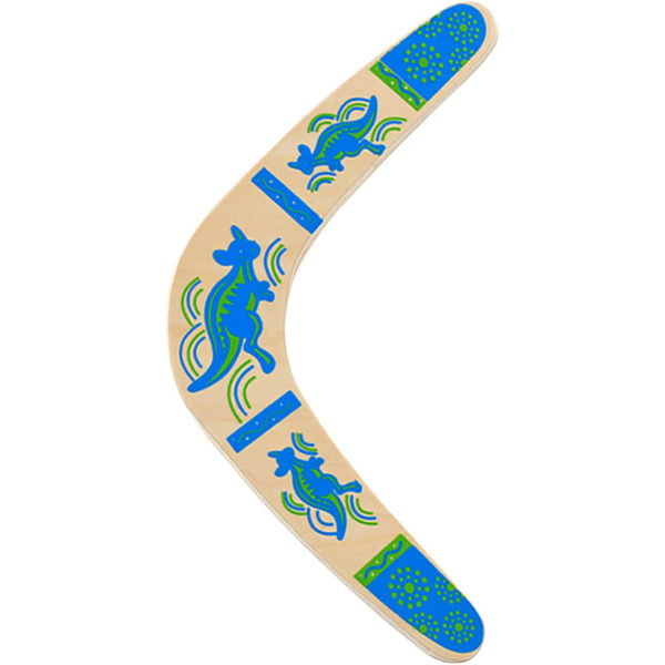 Handgjord bumerang, träboomerang i Australien stil, blå