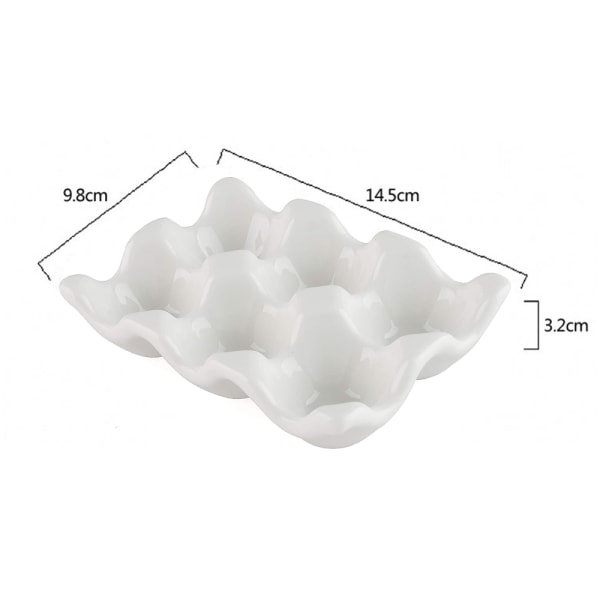 Keramisk eggplate, 6 gitter egg holder, hvit