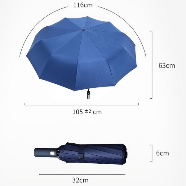 Paraply Vindtett Reiseparaply Kompakt Sammenleggbar, marineblå