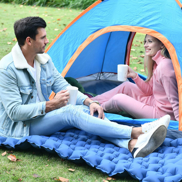 Ultralet liggeunderlag med indbygget pude, oppustelig camping