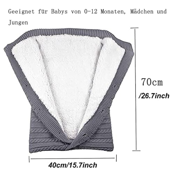 Babyfilt med enkla knäppknappar, stickad sovsäck med vindtät huva för nyfödda, lämplig för könsneutral design och mångsidig användning (Maskintvättbar)