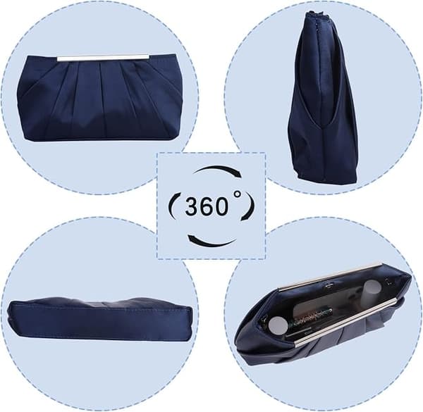 Denna eleganta plisserade clutch i satin är perfekt för tillfällen som middagar med rostema