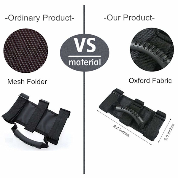 Störtbåge Tillbehör för Jeep Wrangler, Högkvalitativ Nylon Interiörförbättringar, Lättmonterade 3 Remmar (Halkfritt Grepp, Moderiktigt Utseende), 2-pack, Svart
