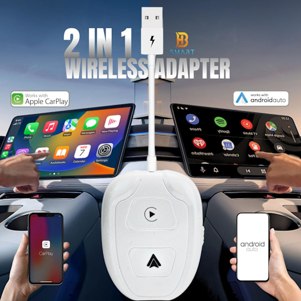Langaton Carplay & Android Auto -sovitin 2 in 1 Auto CarPlay & Android Auto Langaton 2024 Päivitysdongle muuntaa langallisen langattomaksi, yhteensopiva