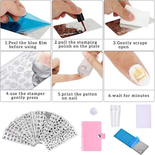 12 stk neglekunstplater med stempel, skrape, stempling, negl