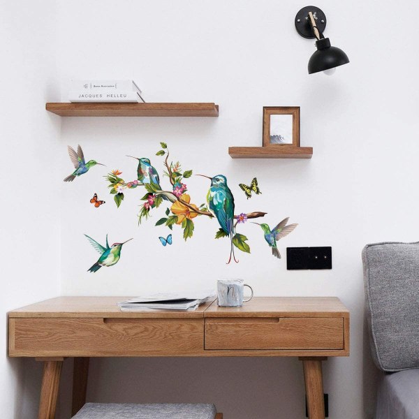 Fågel på trädgren väggklistermärke, avtagbar akvarell