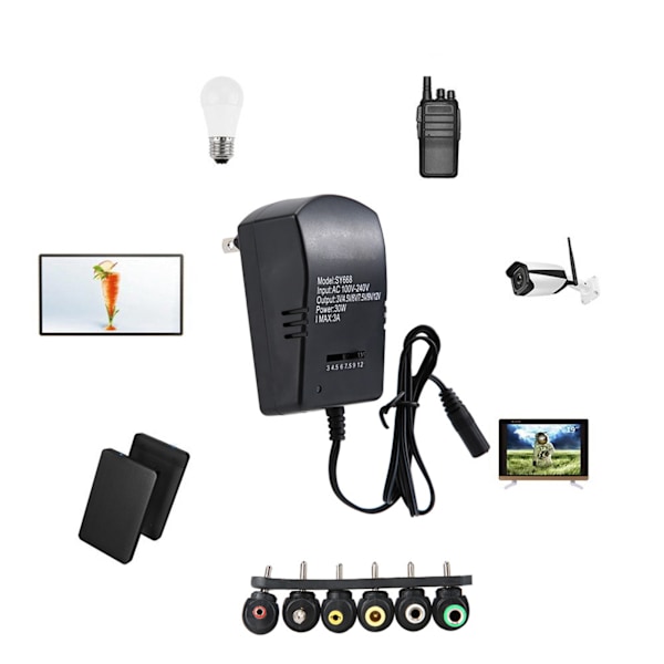 Mångsidig Universell AC-adapter, Strömförsörjningsladdare Med Justerbar Utgångsspänning För Hushållselektronik Och Mer (3V, 4.5V, 6V, 7.5V, 9V, 12V)