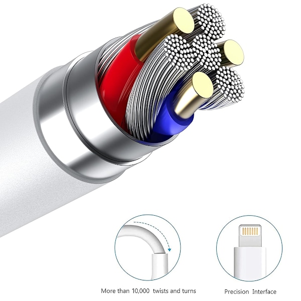 Lightning-kabel med förstärkt skarv, premiummaterial säkerställer hållbarhet och säkerhet, MFi-certifierad för snabb och säker dataöverföring och laddning