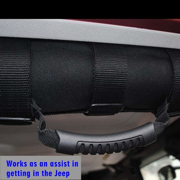 Störtbåge Tillbehör för Jeep Wrangler, Högkvalitativ Nylon Interiörförbättringar, Lättmonterade 3 Remmar (Halkfritt Grepp, Moderiktigt Utseende), 2-pack, Svart