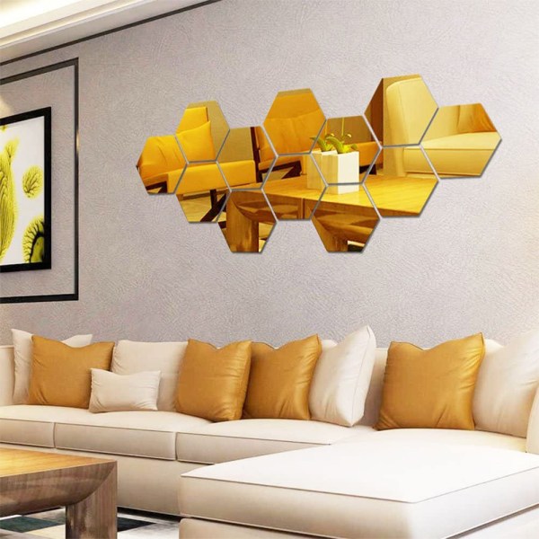 12 ST Stora avtagbara väggdekaler i akrylspegel, guld