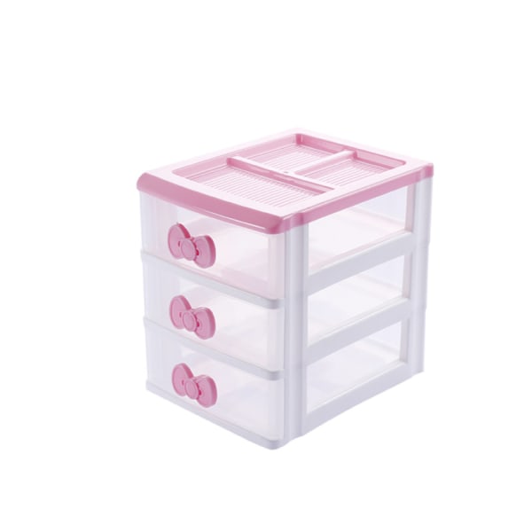 Modtageopbevaringsboks med tredelt skrivebord, pink sløjfe