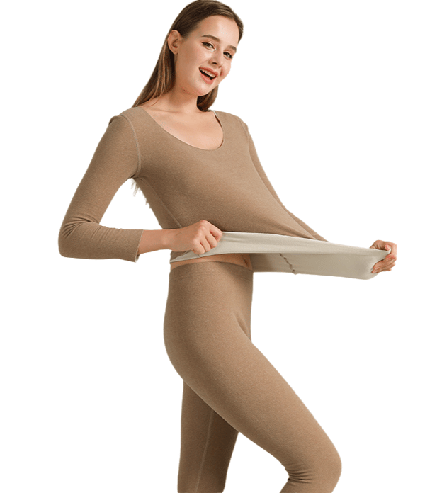 Termisk undertøj til kvinder, ultrablødt fleeceforet termisk vinterbasislag, Long Johns sæt Light coffee 2XL