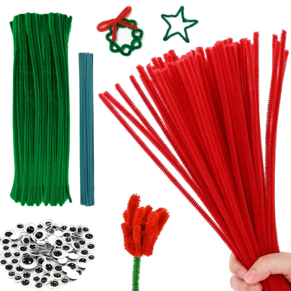 Rørrensere og selvklebende Wiggle Eyes Set, Christmas Pipe Cleaners, Pipe Cleaners Bulk, Art and Craft Supplies, Chenille Stems Pipe style1