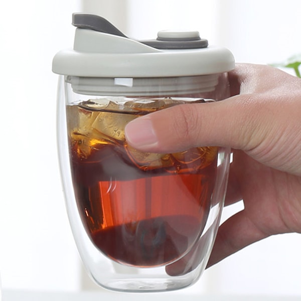 Transparent Isolerad Glas Äggformad Mugg Färgrik Mugg med Lock 350ml