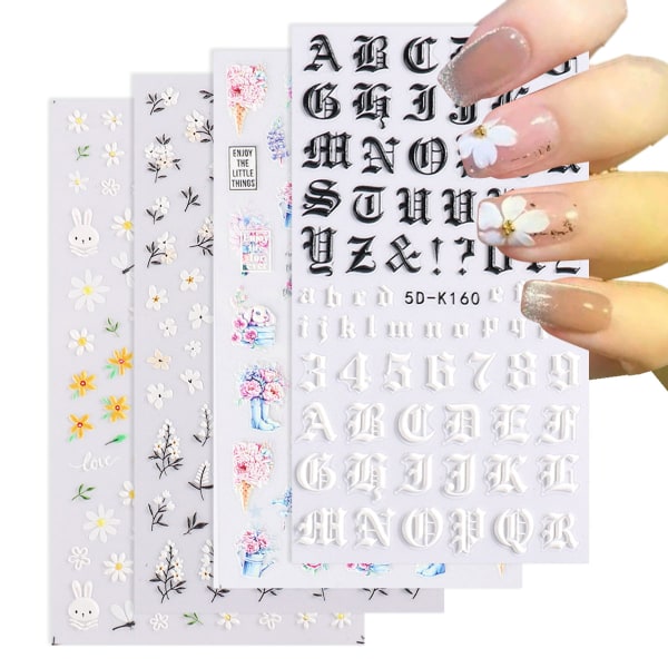 Floral Nail Art Decal 5D Relief Nail Decal Spring Daisies Nail Art