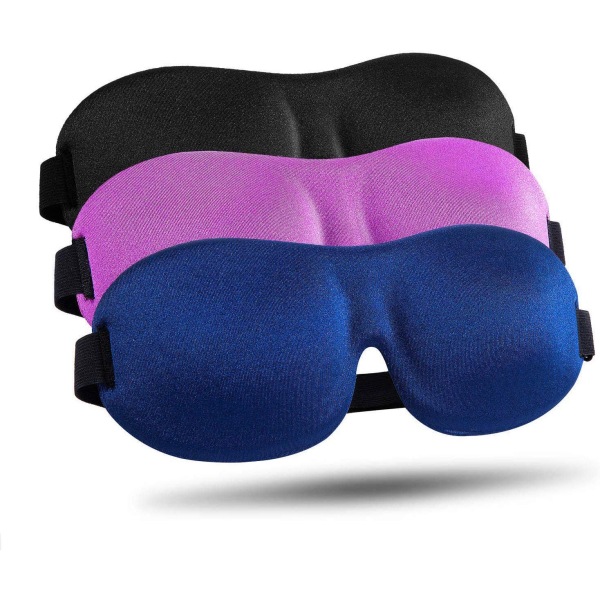 Sleep Mask 3 Pack, 3D Contoured,Black & Blue & Purple