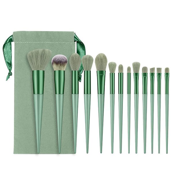Makeup Brushes 13 Pcs Set With Bag, Green