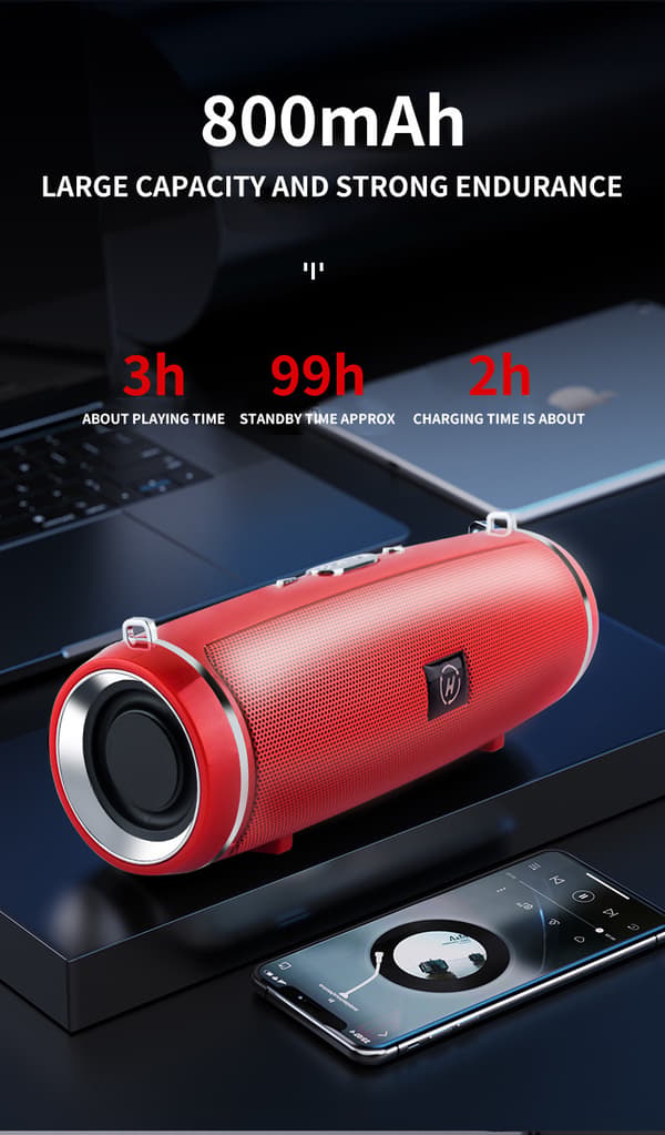 Röd bärbar Bluetooth-högtalare med dubbla högtalare, utomhus med rem