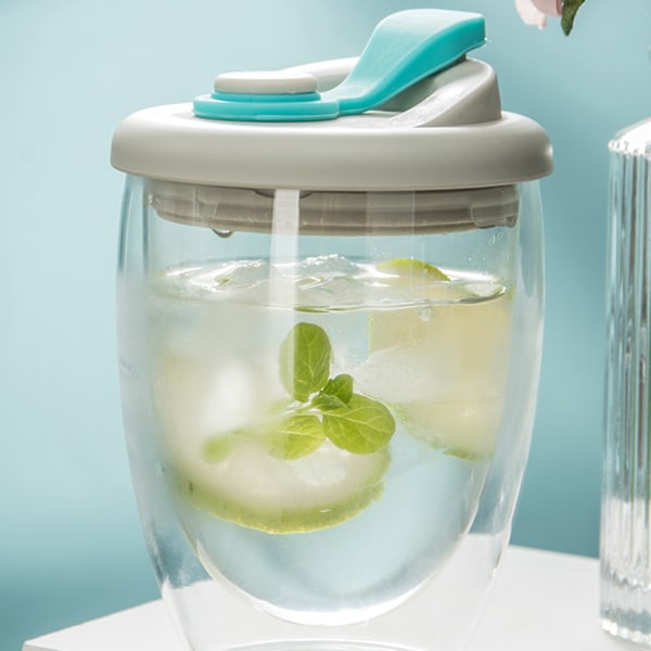 Transparent Isolerad Glas Äggformad Mugg Färgrik Mugg med Lock 350ml