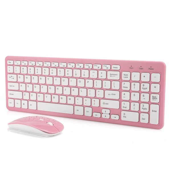 Trådlöst tangentbord och mus-set, Universell kompatibilitet, Automatisk energisparfunktion, Ergonomisk design för kontor och hemmabruk, Rosa