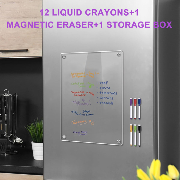 2 st magnetiska tomma kalendrar för kylskåp, akryl torr radera tavla kylskåp planerare tavla familj och kontor, S+M