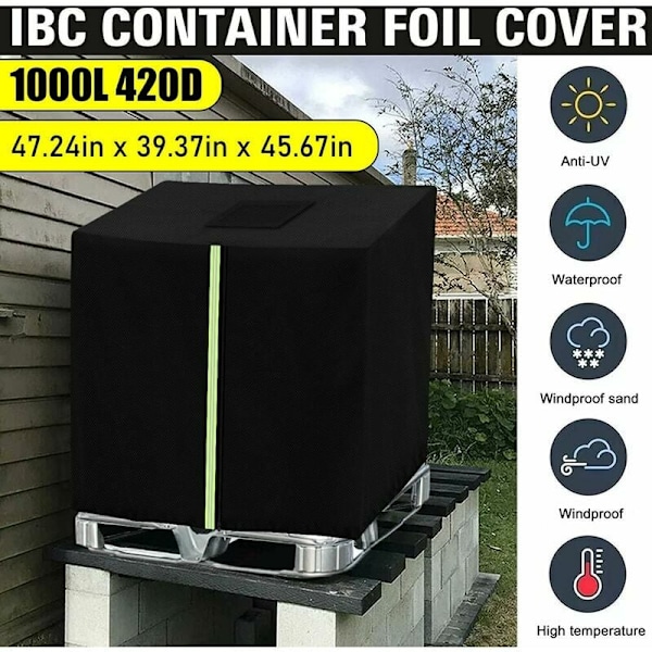 IBC-behållarskydd för utomhusbruk, UV-skyddande överdrag, kraftig polyester med dragkedja, vattenavvisande regnvattentankskydd