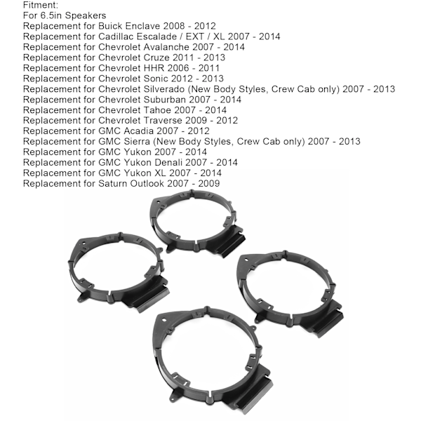 4 stk. Bilhøjttaleradapter Bag/Fordør med Ledningsnet Udskiftning til Buick Enclave 6,5 tommer 2008‑2012