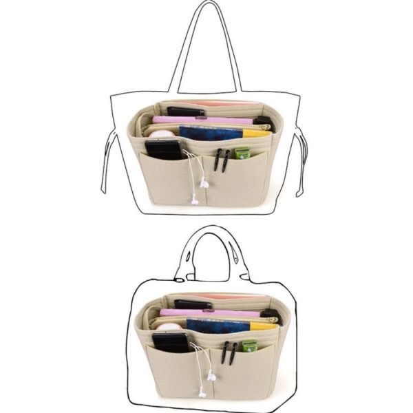 Beige innlegg veske, multi-lomme filt veske, 26*13*16cm