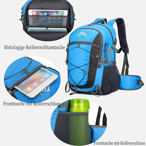 Bekväm vandringsryggsäck, 25L hopfällbar lätt vattentät dagsryggsäck med praktisk design för män och kvinnor