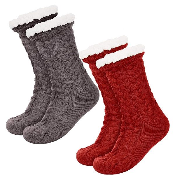 2 st Damtofflorstrumpor Christmas Fuzzy Socks