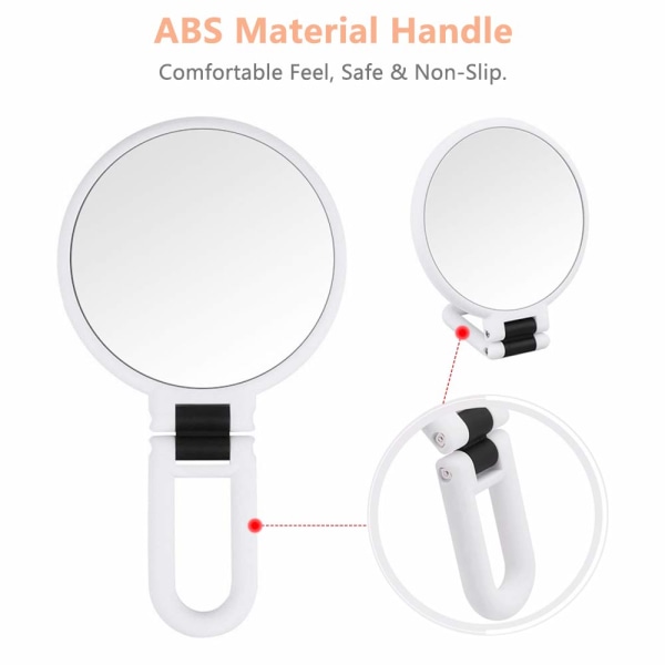 Folding mirror Hand mirror with handle Double-sided,White