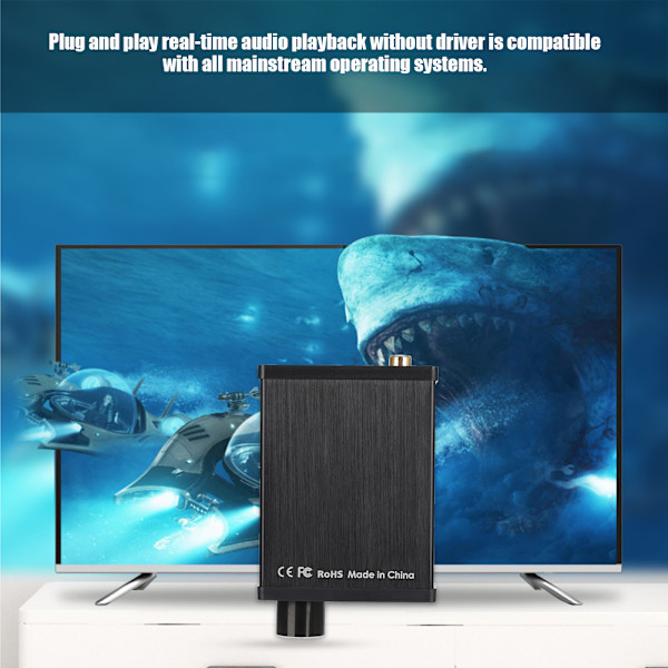 Digital till Analog-omvandlare, Ultra Low Jitter Plug and Play USB DAC Optisk Ljudadapter, 192 KHz High Fidelity Design med Toslink Koaxial till RCA