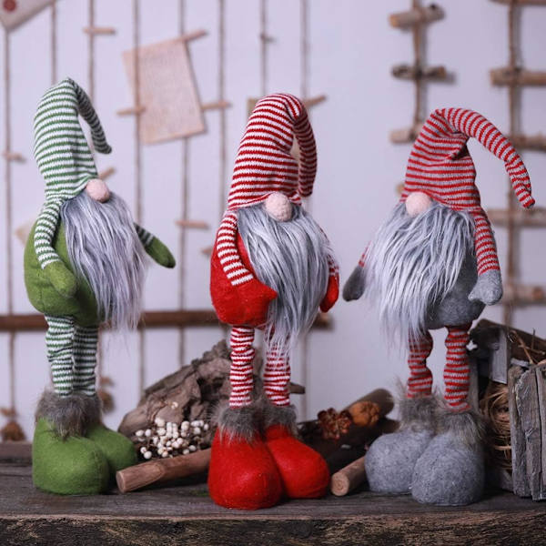 Set med 1 randig stickad tomte, festlig nordisk vinterdekor