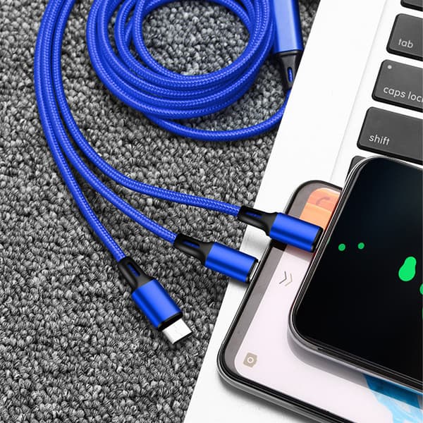 Multi Laddningskabel, 2-pack Multi Telefonladdarkabel Flätad Universell 3-i-1 Laddningssladd Extra Lång Multipla Usb-kablar Med Usb C, Micro Usb