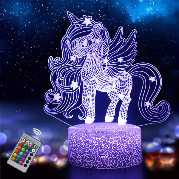 Unicorn Night Light 3D Lampe Med Fjernkontroll For Soverom