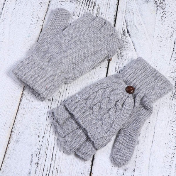Kvinder vinter varm uld strikkede konvertible fingerløse handsker