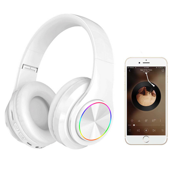 Bluetooth hörlurar, trådlösa hörlurar med mikrofon, vit