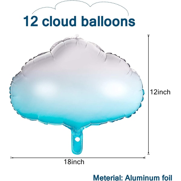 12 stykker balloner Mylar balloner Sky balloner, Gradient Blue