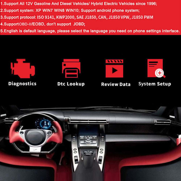 OBD-II Standard Networks Scanner, Höghastighets Bildiagnostikverktyg med Batteriregistrering, Bluetooth-anslutning för Android, Windows PC