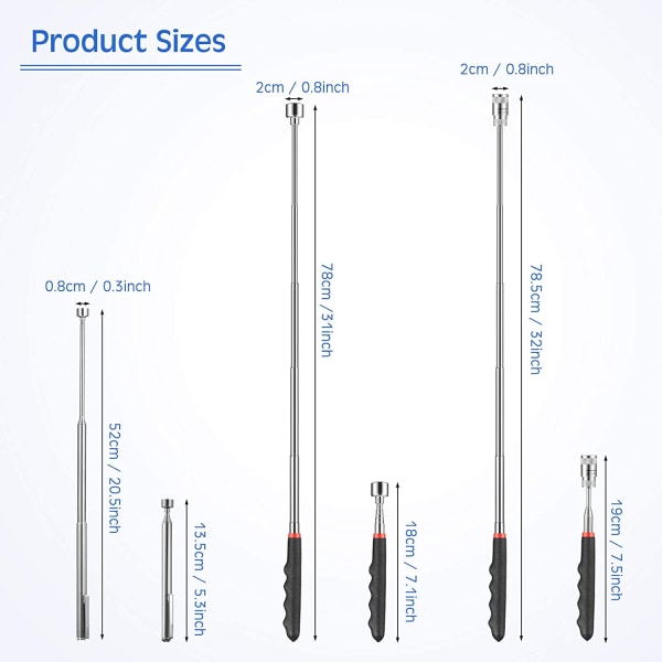 3 stykker teleskopisk magnet pickup værktøj