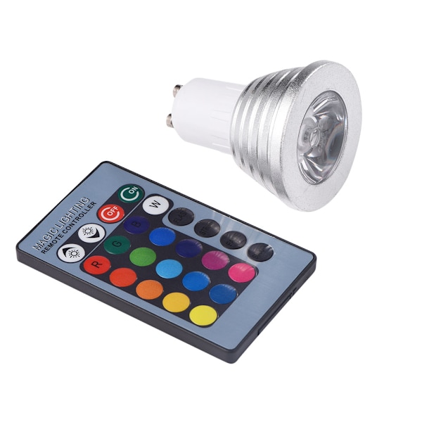 3W LED RGB Lyspære Fjernkontroll Dimmbar Spotlight Lampe Romdekorasjon AC85-265V (GU10)