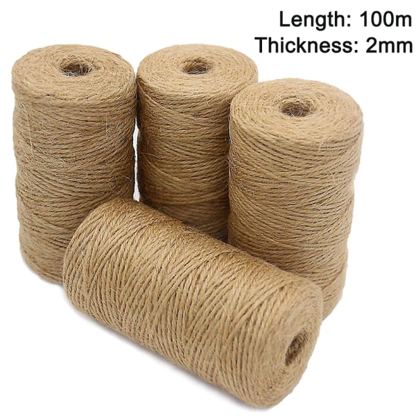 4Pcs 100M Natural Jute Thread, 2Mm Craft Thread Decoration