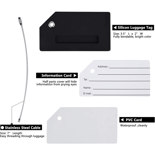 Silikon Bagagelapp med namn ID-kort, svart