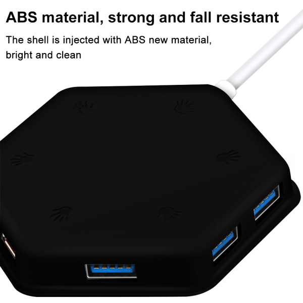 USB Hub Splitter ABS Extension Hub Interface, svart