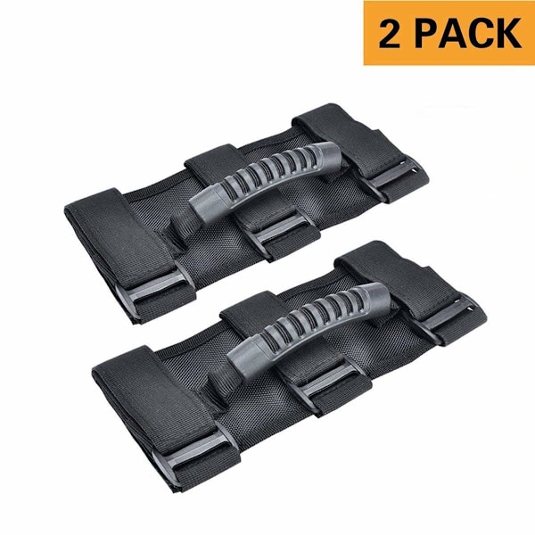 Störtbåge Tillbehör för Jeep Wrangler, Högkvalitativ Nylon Interiörförbättringar, Lättmonterade 3 Remmar (Halkfritt Grepp, Moderiktigt Utseende), 2-pack, Svart