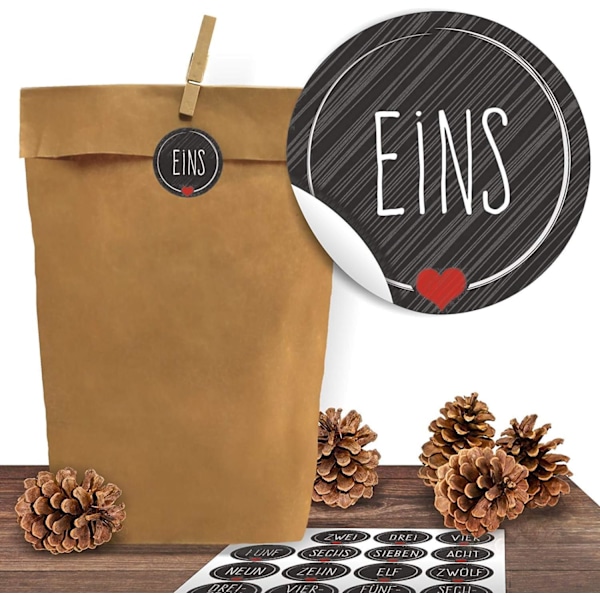 Personlig Adventskalender: Upplev Julglädjen Med Återanvändbara Kraftpapperspåsar Och Grå Klistermärken, Perfekt För Att Skapa Din Unika