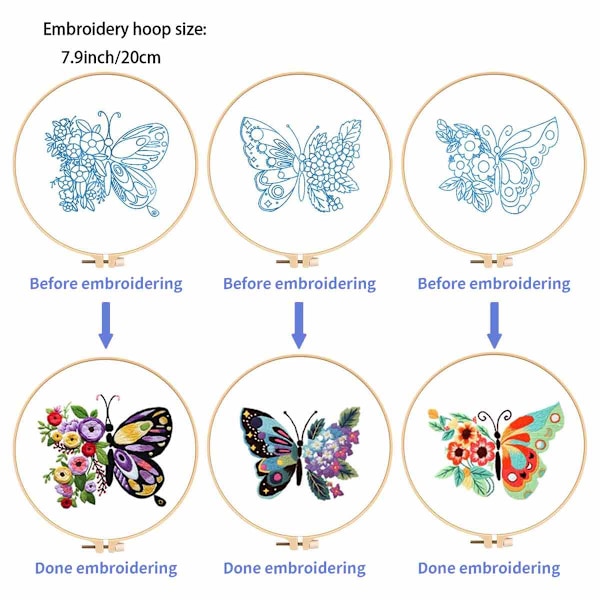 3 Set Broderikit för Nybörjare, Hantverkssysats Blomma Korsstygn Startkit, DIY Broderikit med Mönster och Instruktioner