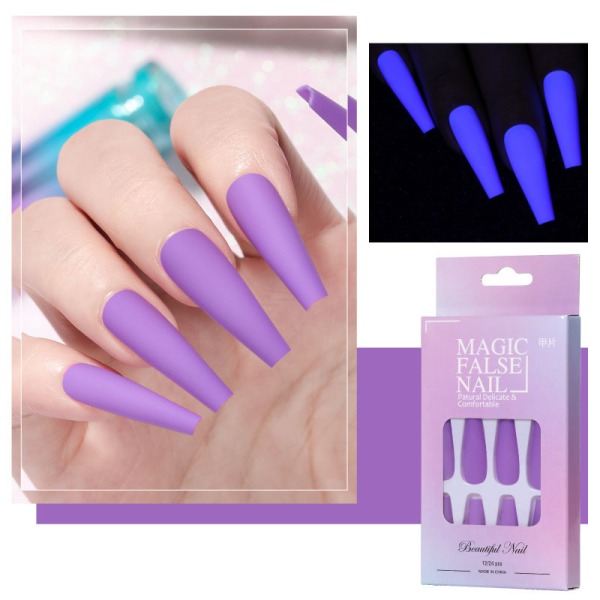 24 kpl Fake Nails Rainbow Luminous Neon Fluorescence, violetti