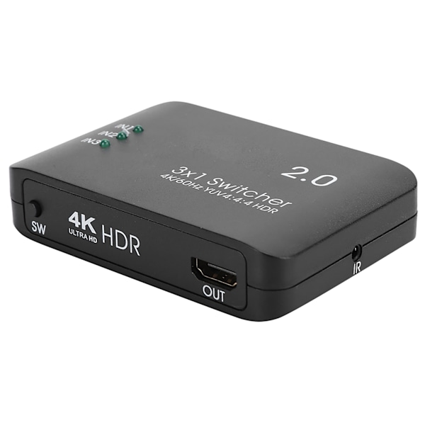 HDMI Switch Ultra HD, 3 Ingångar 1 Utgång Splitter Adapter, HDR & HDCP Stöd, 4K Högupplöst Multimediagränssnitt med HD IR Fjärrkontroll för